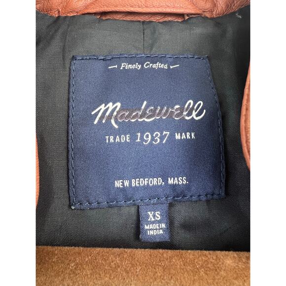 Madewell Colorblock Quilted Backroad Moto Leather Jacket Black Burnt Orange XS - Picture 9 of 9